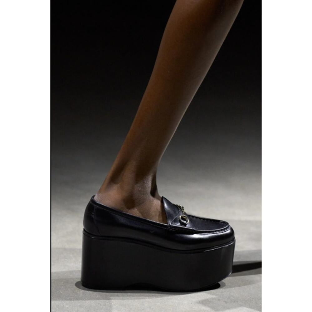 Gucci Ancora S/S 2024 Runway Black Leather Horsebit Platform Loafers IT 38 - Picture 3 of 16